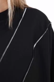 Siyah-SÜS FERMUARLI SWEAT TUNİK - 5