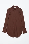 Kahve-Piliseli Kolları Bağcık Detaylı Gömlek Tunik thumbnail 7