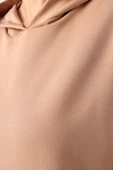 Bej-Kapüşonlu Kanguru Cepli Likralı Sweat - 5