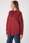 Koyu Bordo-Oversize Basic Gömlek - 2