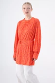 Turuncu-Fuşya-Desenli Biye Kemerli Rahat Piliseli Likralı Tunik thumbnail 5