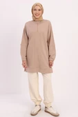 Bej-DİK YAKALI FERMUARLI SWEAT TUNİK thumbnail 2