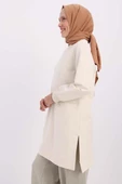 Ekru-FERMUAR CEPLİ YIRTMAÇLI SWEAT TUNİK - 1
