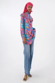Turkuaz-Pembe-Robası Fırfırlı Emprime Desenli Tunik thumbnail 3