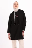 Siyah-NAKIŞLI MANŞETİ RİBANALI SWEAT TUNİK thumbnail 1