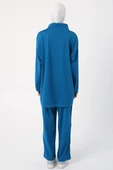 Petrol-Neon Detaylı Likralı Oversize Sweat - 4