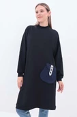 Lacivert-Aksesuar Cepli Sweat Tunik - 1