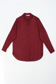 Koyu Bordo-Oversize Basic Gömlek - 6