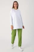 Beyaz-Oversize Neon Detaylı Arkası Baskılı Şardonlu Sweatshirt - 2