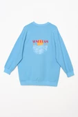 Mavi-Pamuklu Sundream Baskılı Likralı Sweat - 8
