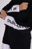 Siyah-Kolları Fermuarlı Dokuma Garnili Oversize Sweat - 6