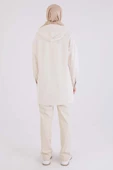 Ekru-Deri Garnili Kapüşonlu Tunik thumbnail 3