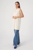 Ekru-Yaka Biyeli Kolsuz Likralı T-shirt thumbnail 3