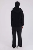 Siyah-Triko Garnili Kapüşonlu Sweatshirt thumbnail 4