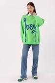 Neon Yeşil-Oversize Şardonlu Şerit Detaylı Sweatshirt thumbnail 5