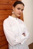Beyaz-Hakim Yaka Kemerli Cepli Tunik thumbnail 5