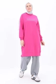 Fuşya-Pamuklu Nakışlı Sweat Tunik - 1