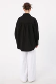 Siyah-Oversize Sivri Yaka Büzgülü Balon Kol Gömlek thumbnail 4