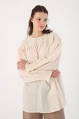 Ekru-Gipe Lastik Kol Detaylı Bisiklet Yaka Tunik thumbnail 5