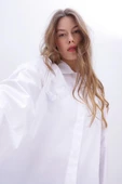 Beyaz-%100 Pamuklu Kalpli Gömlek Tunik thumbnail 1