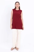 Bordo-Pamuklu Fitilli Kolsuz T-Shirt - 2