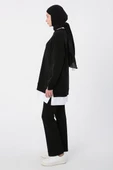 Siyah-Kolları Fermuarlı Dokuma Garnili Oversize Sweat - 3