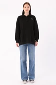 Siyah-Polo Yaka Oversize Sweat - 2