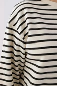 Ekru-Siyah-Çizgili Oversize Sweat - 5