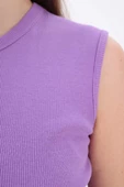 Mor-Pamuklu Fitilli Kolsuz T-Shirt thumbnail 5