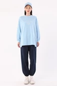 Açık Mavi-Oversize Nakışlı Sweat - 2