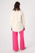 Ekru-%100 Pamuk Oversize Cepli Gömlek Tunik - 4