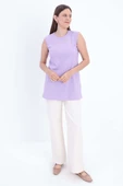 Açık Mor-Pamuklu Fitilli Kolsuz T-Shirt thumbnail 1