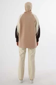 Bej-Şardonlu Deri Garnili Şeritli Sweat thumbnail 4