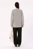 Ekru-Siyah-Çizgili Oversize Sweat - 4