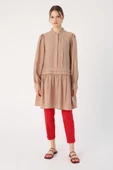 Koyu Bej-Pile Detaylı Gömlek Tunik thumbnail 2