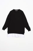 Siyah-Kolları Fermuarlı Dokuma Garnili Oversize Sweat - 7