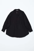 Siyah-Oversize Sivri Yaka Büzgülü Balon Kol Gömlek thumbnail 7