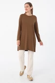 Kahve-Basic Pamuklu Süprem Sweat Tunik - 3