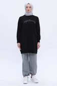 Siyah-Pamuklu Reglan Kol Zincir Nakışlı Sweat Tunik thumbnail 2