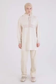 Ekru-Deri Garnili Kapüşonlu Tunik thumbnail 2