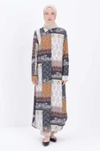 Kahve-Beyaz-Desenli Gömlek Tunik thumbnail 2