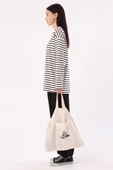 Ekru-Siyah-Çizgili Oversize Sweat - 3