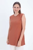 Kiremit-Pamuklu Fitilli Kolsuz T-Shirt - 1