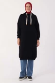 Siyah-Kuşgözlü Kapüşonlu Cepli Sweat Tunik thumbnail 2