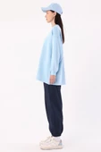 Açık Mavi-Oversize Nakışlı Sweat - 3
