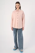 Açık Pembe-%100 Pamuk Oversize Cepli Gömlek Tunik thumbnail 2