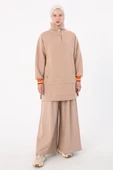Bej-Çıtçıt Yakalı Ribana Detaylı Şardonlu Sweat - 2