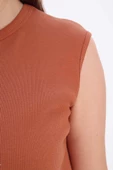 Kiremit-Pamuklu Fitilli Kolsuz T-Shirt - 5