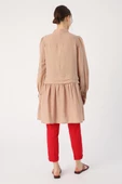 Koyu Bej-Pile Detaylı Gömlek Tunik thumbnail 4