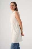 Açık Bej-Pamuklu Yaka Biyeli Kolsuz Tunik thumbnail 1